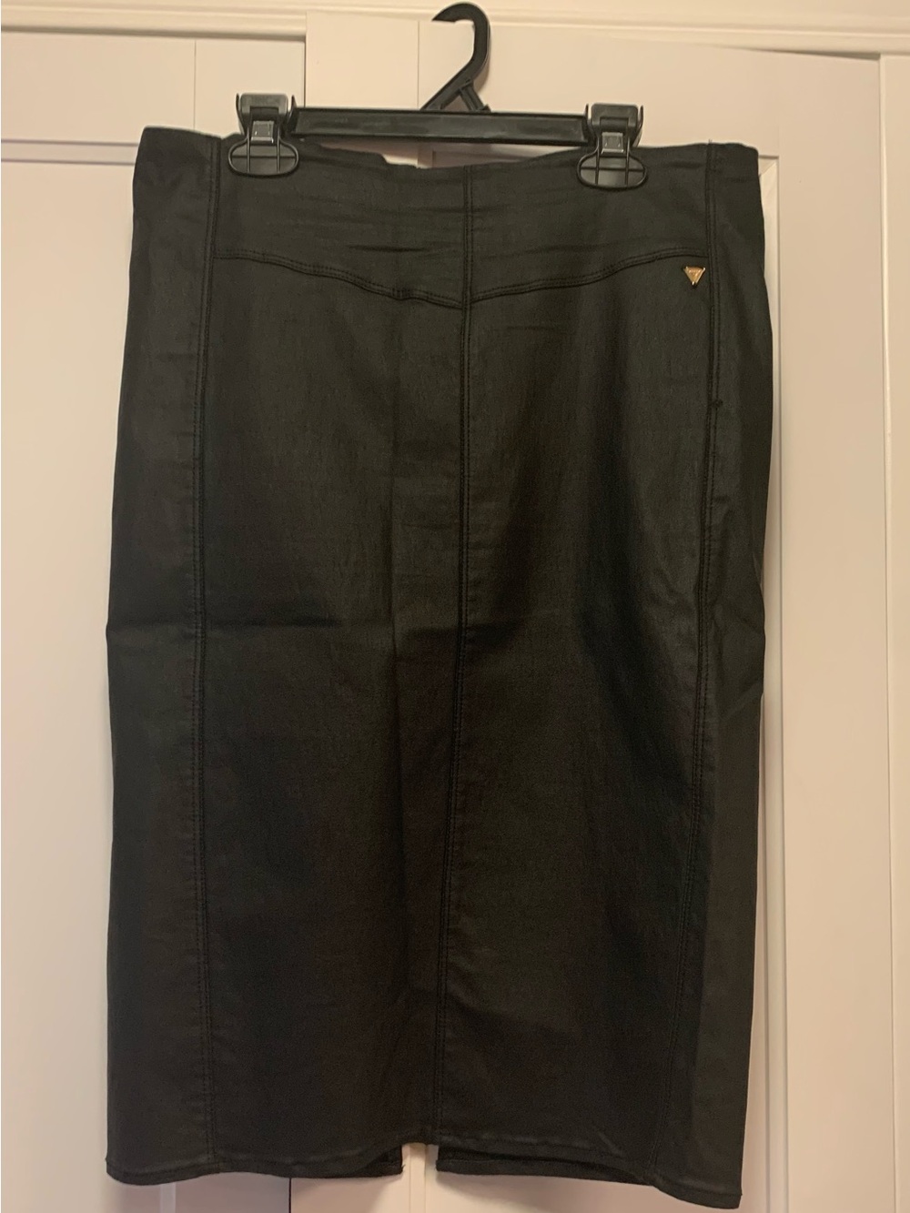 GUESS Black Vegan Leather Pencil Skirt Large Chic Minimalist Career Bodycon - Picture 2 of 8